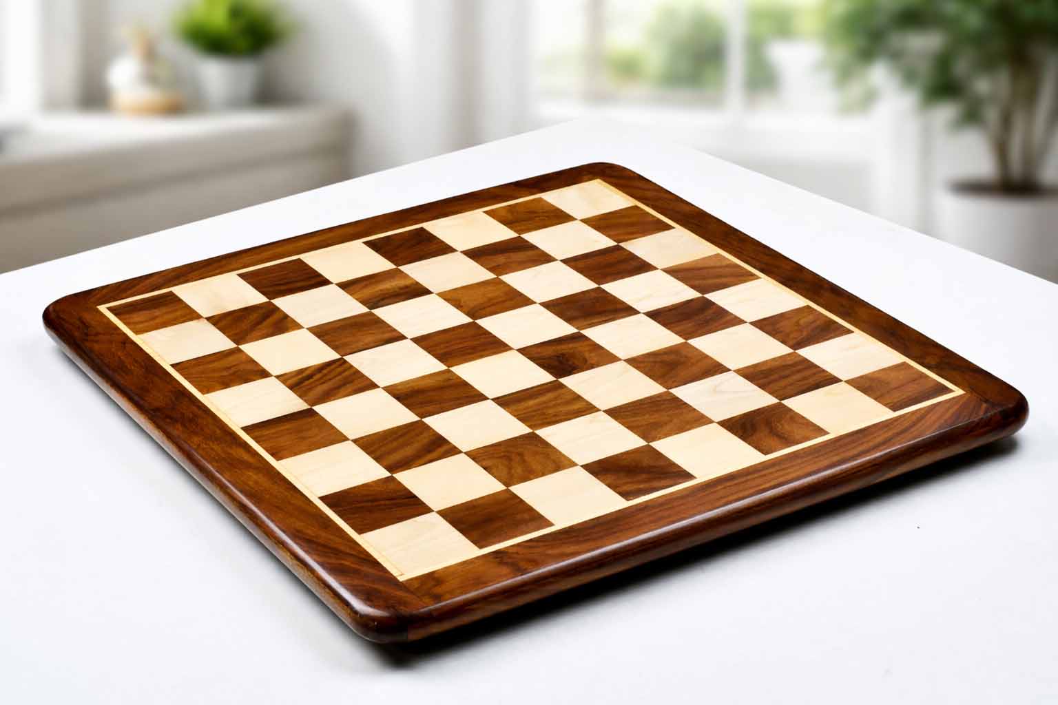 Sheesham and maple chess board, 43cm with 45mm squares