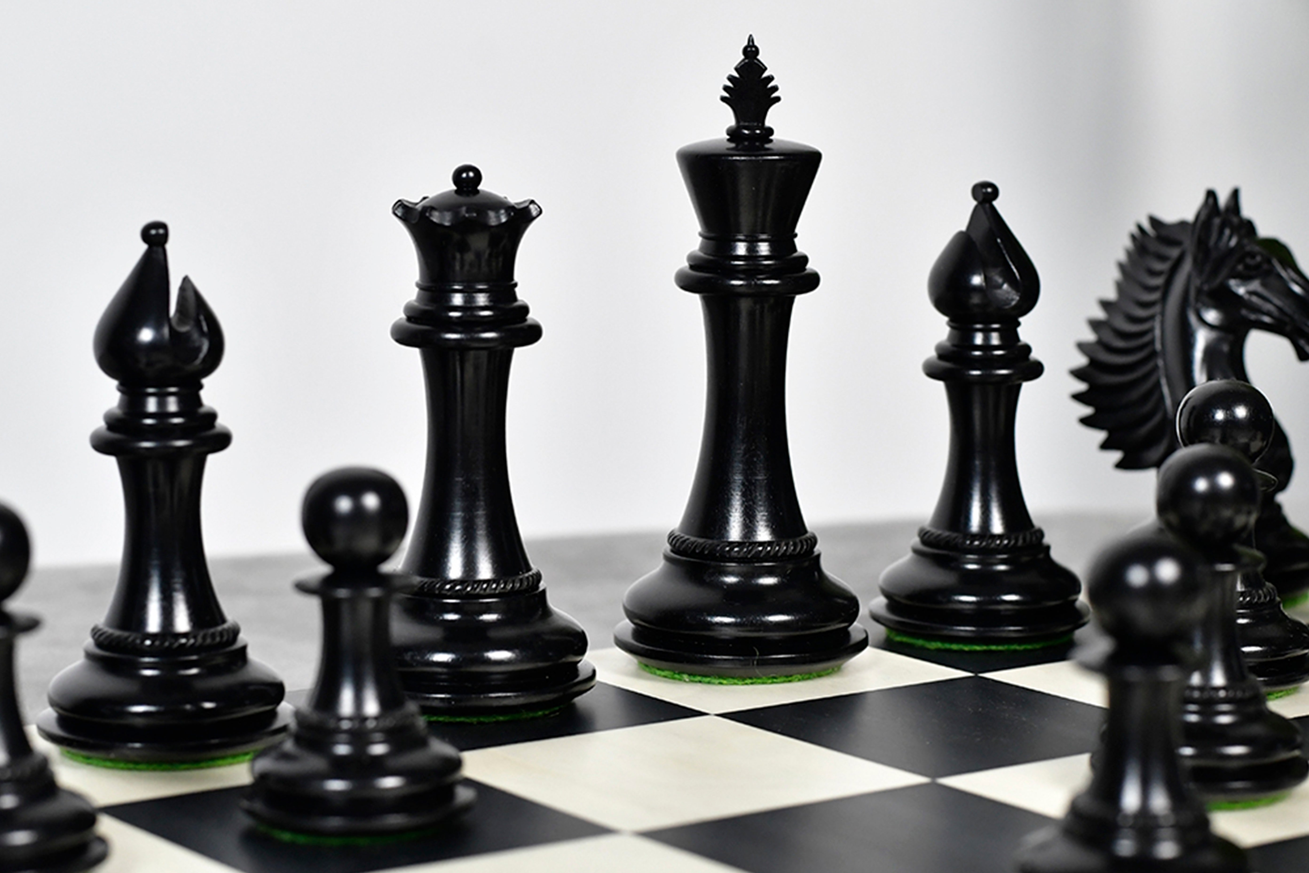 CB Mustang Series wooden chess pieces, 113mm king, Genuine ebony finish