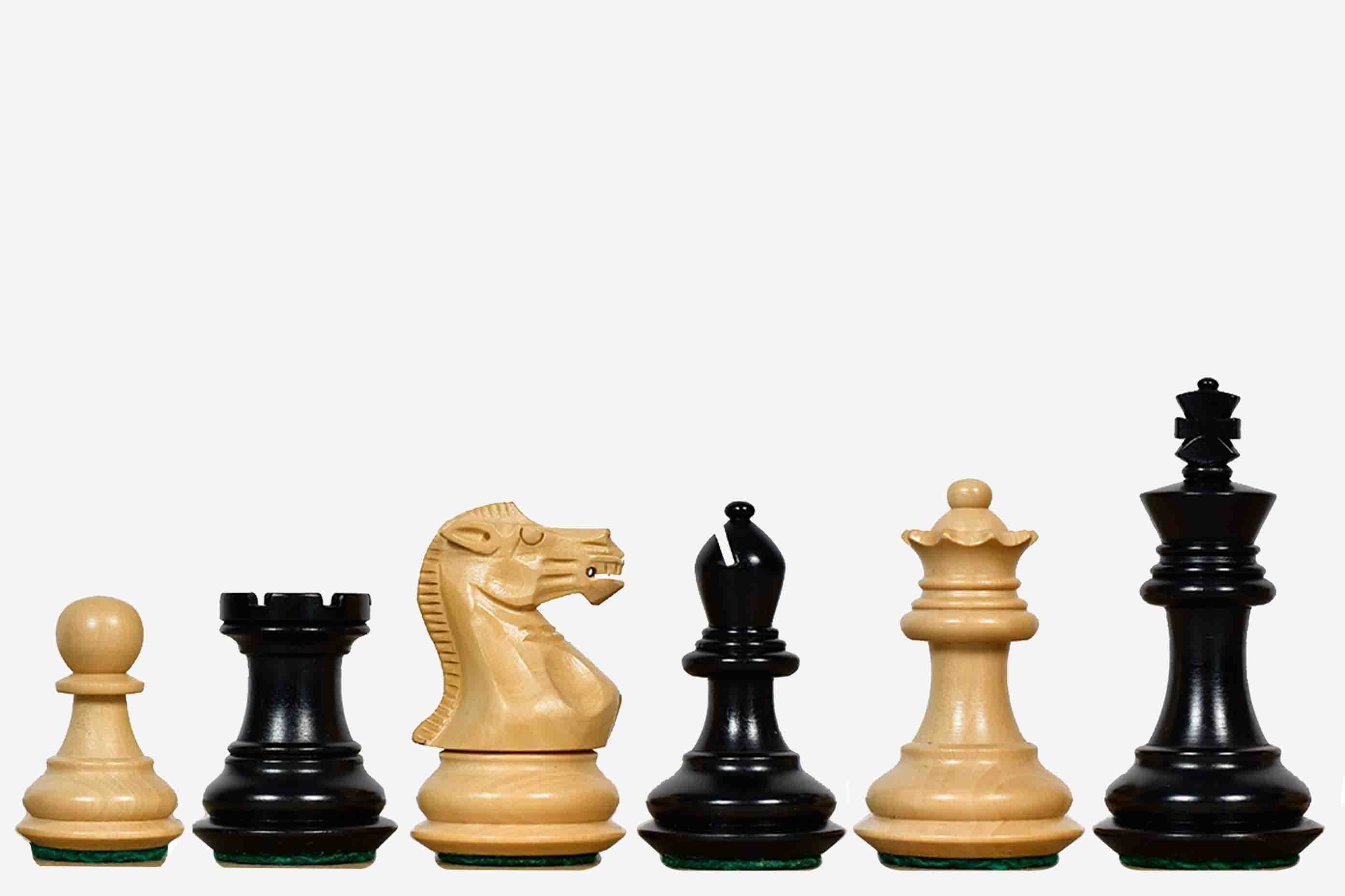 Sterling Chess Collector Series ebonised boxwood Staunton chess pieces with 66mm king