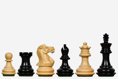 Sterling Chess Collector Series ebonised boxwood Staunton chess pieces with 66mm king