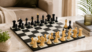 1950s Soviet Latvian Ebonised & Natural chess pieces, weighted with green felt bases