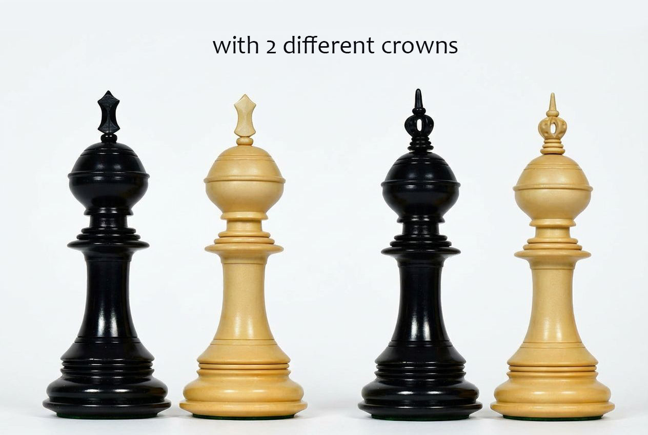 Sikh Empire ebony and boxwood chess pieces with hand carved Khanda king finial