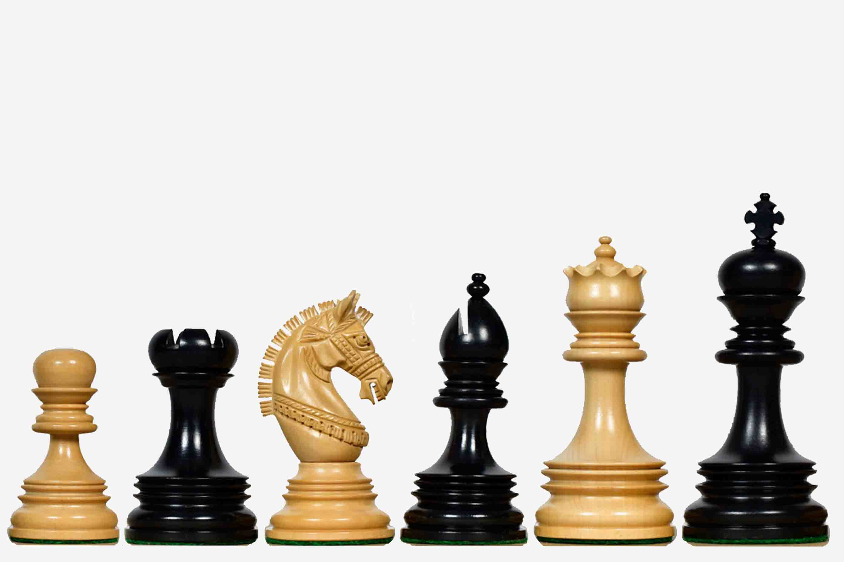 Sterling Chess Indian Chetak II chess pieces in genuine ebony and boxwood, 109mm king