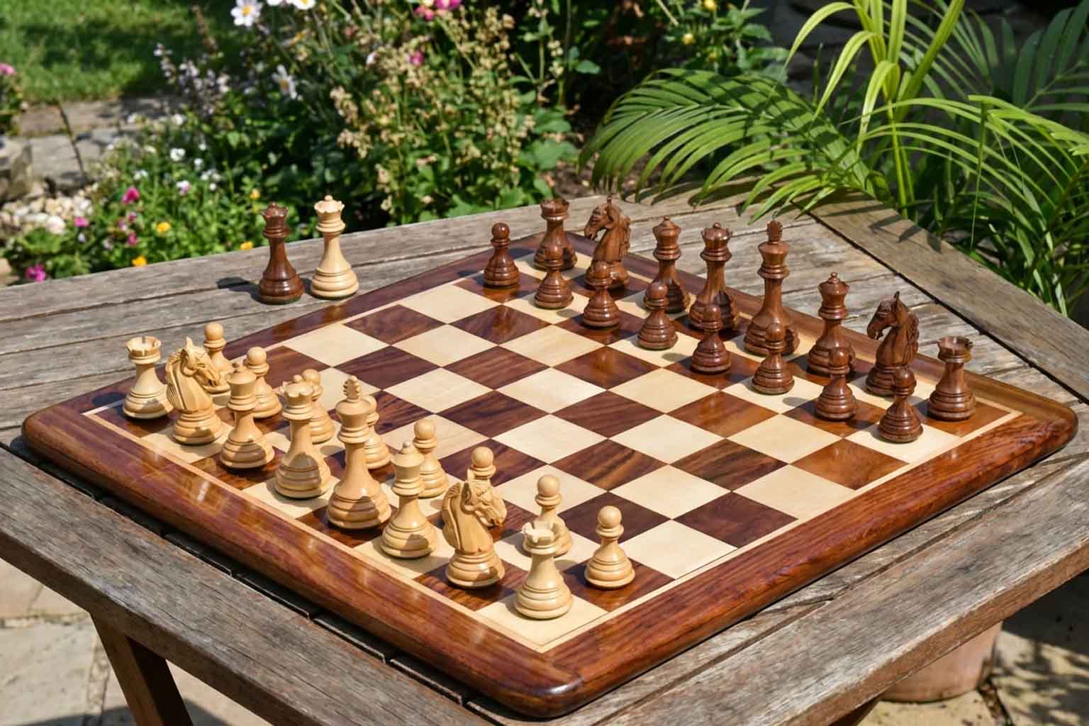 New Colombian Staunton chess set in sheesham and boxwood with 99mm king