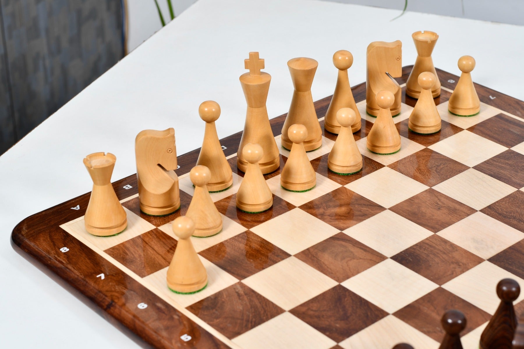 Full 34 piece Classic Cone Shaped chess pieces in sheesham and boxwood, Sterling Chess Australia