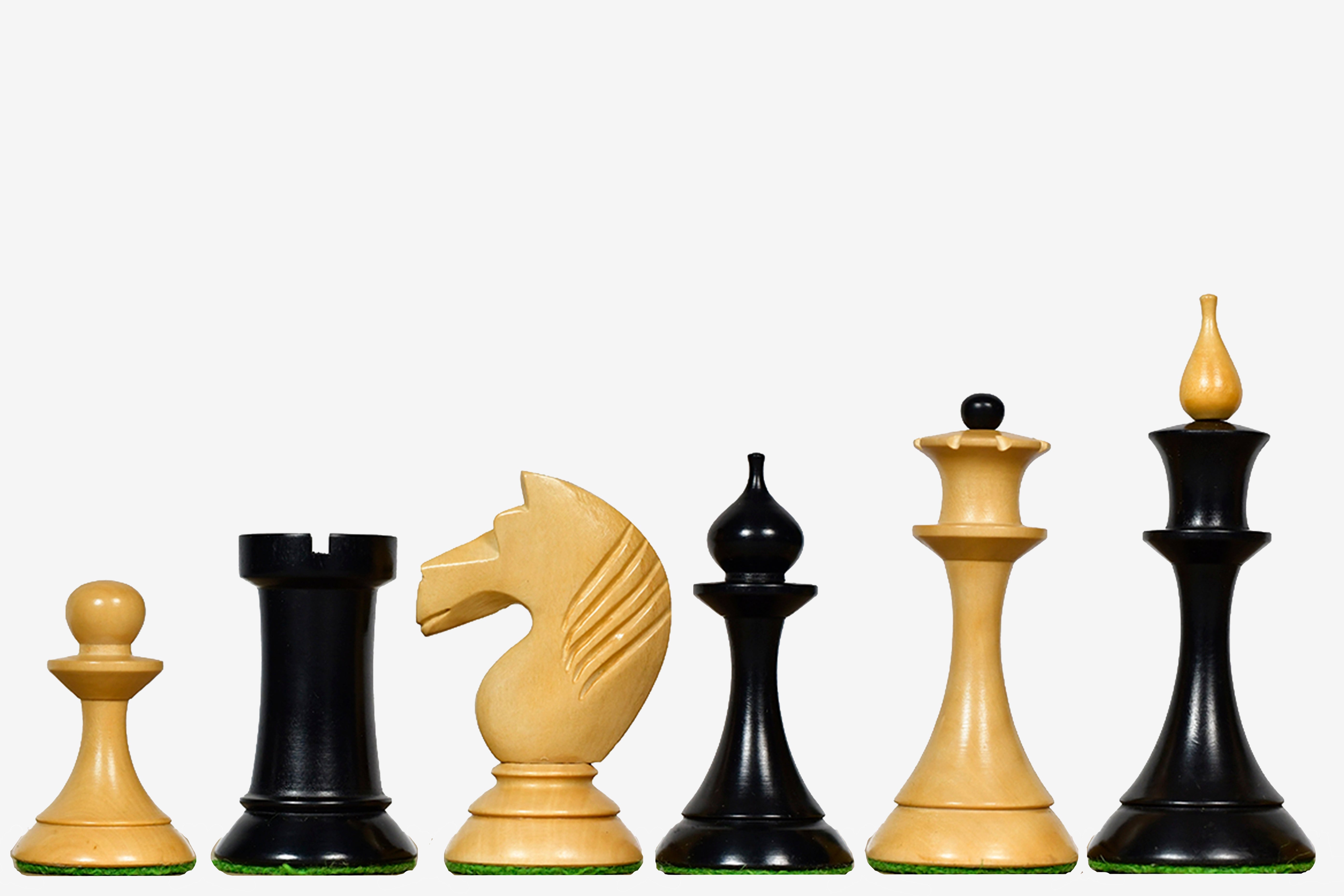 Sterling Chess 1950s Soviet Latvian Ebonised & Natural 106mm chess pieces