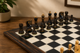 Knight carving detail on the 1959 Russian Zagreb chess set in burnt and natural boxwood