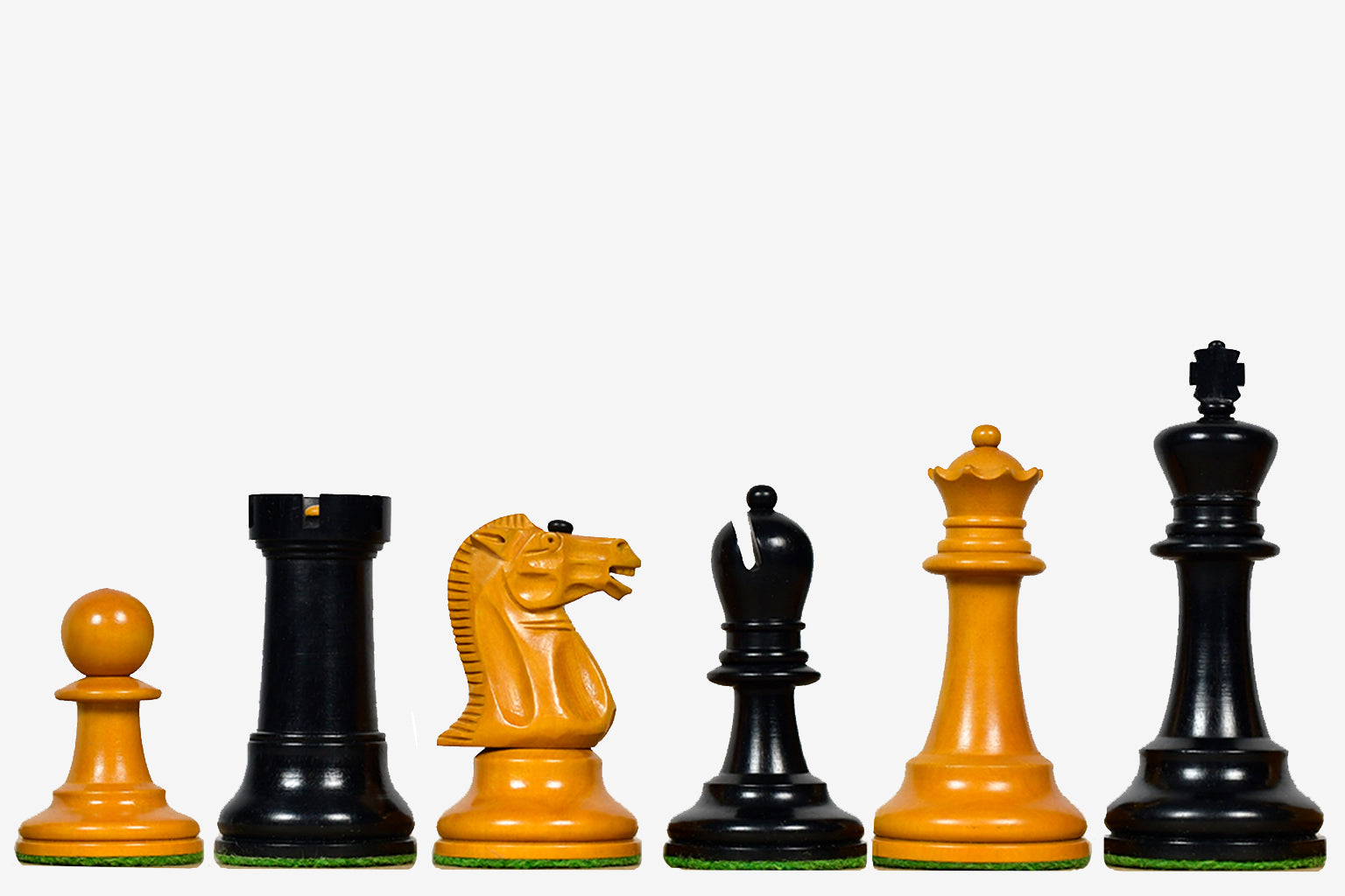 Sterling Chess Richard Whitty Antique chess pieces in genuine ebony and antiqued boxwood, 96mm king