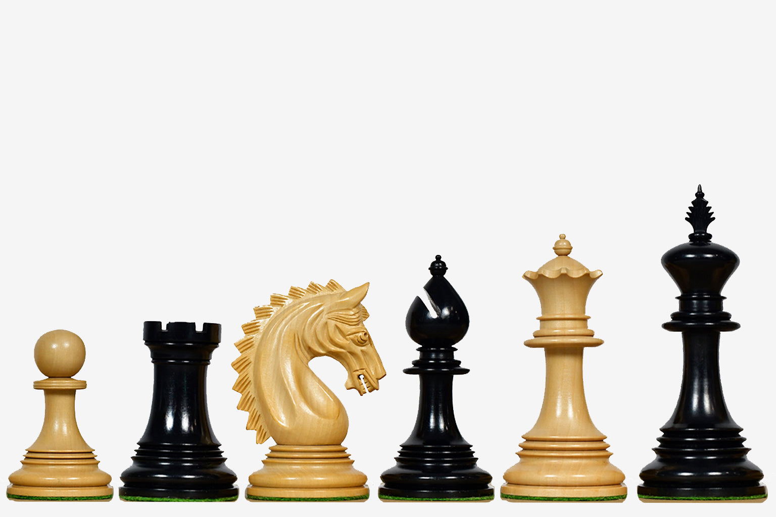 Sterling Chess California Chrome Staunton chess pieces in genuine ebony and boxwood, 108mm king