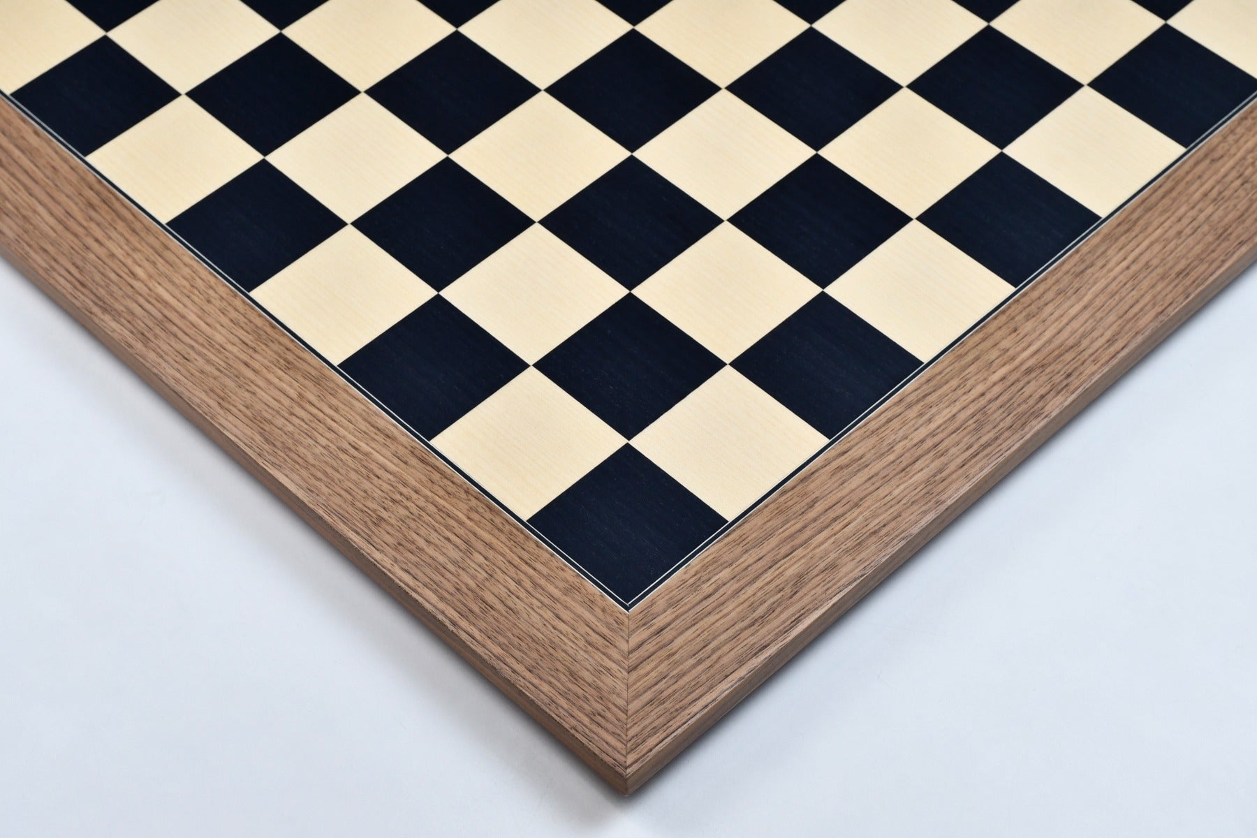 Black dyed poplar and sycamore chess board from above