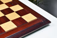 Hi-gloss bud rosewood and maple chess board showing its 22.9mm thickness