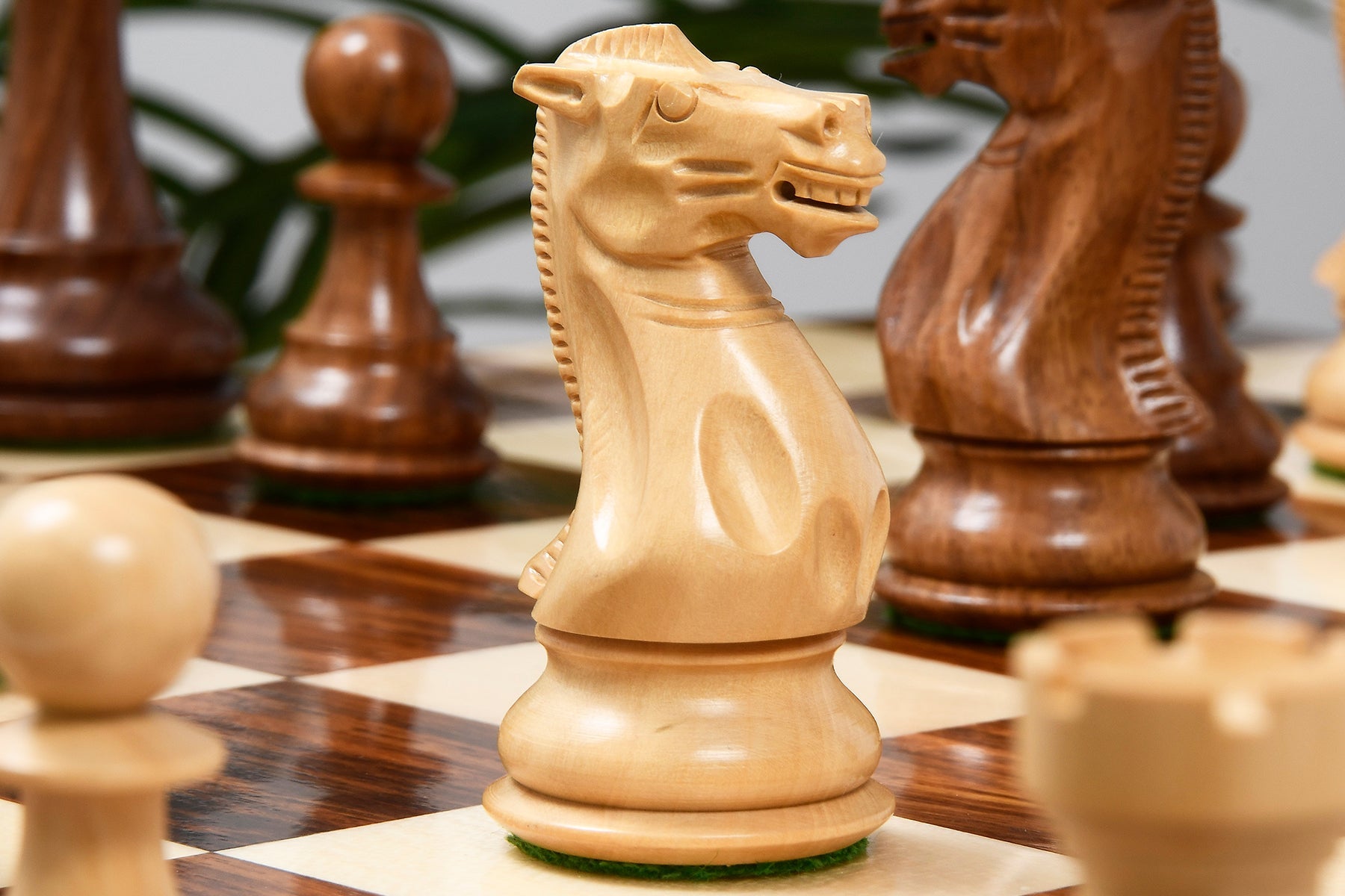 Full 34 piece Desert Gold Staunton chess set in sheesham and natural boxwood, Sterling Chess Australia