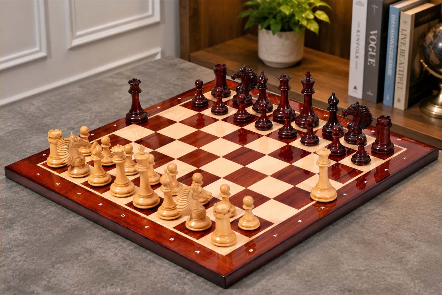 Sterling Chess CB Mustang Series chess set in bud rosewood and boxwood, 113mm king