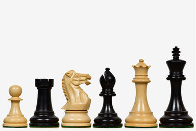 Sterling Chess Pro Tournament Staunton chess pieces in ebonised and boxwood, 98mm king