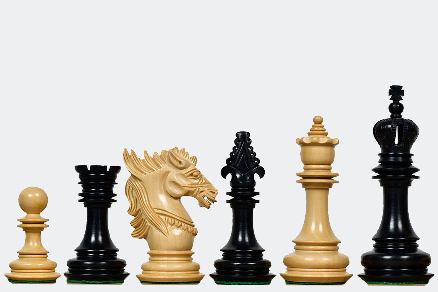 Sterling Chess Dragon Knight Series chess pieces in genuine ebony and boxwood, 120mm king