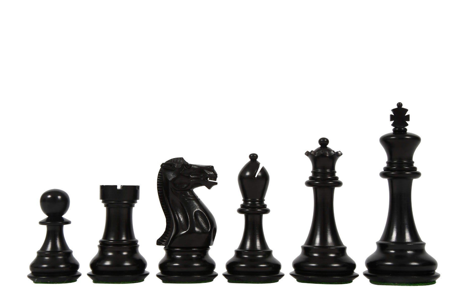 Desert Gold Staunton chess pieces, ebonised and natural boxwood, hand carved in India