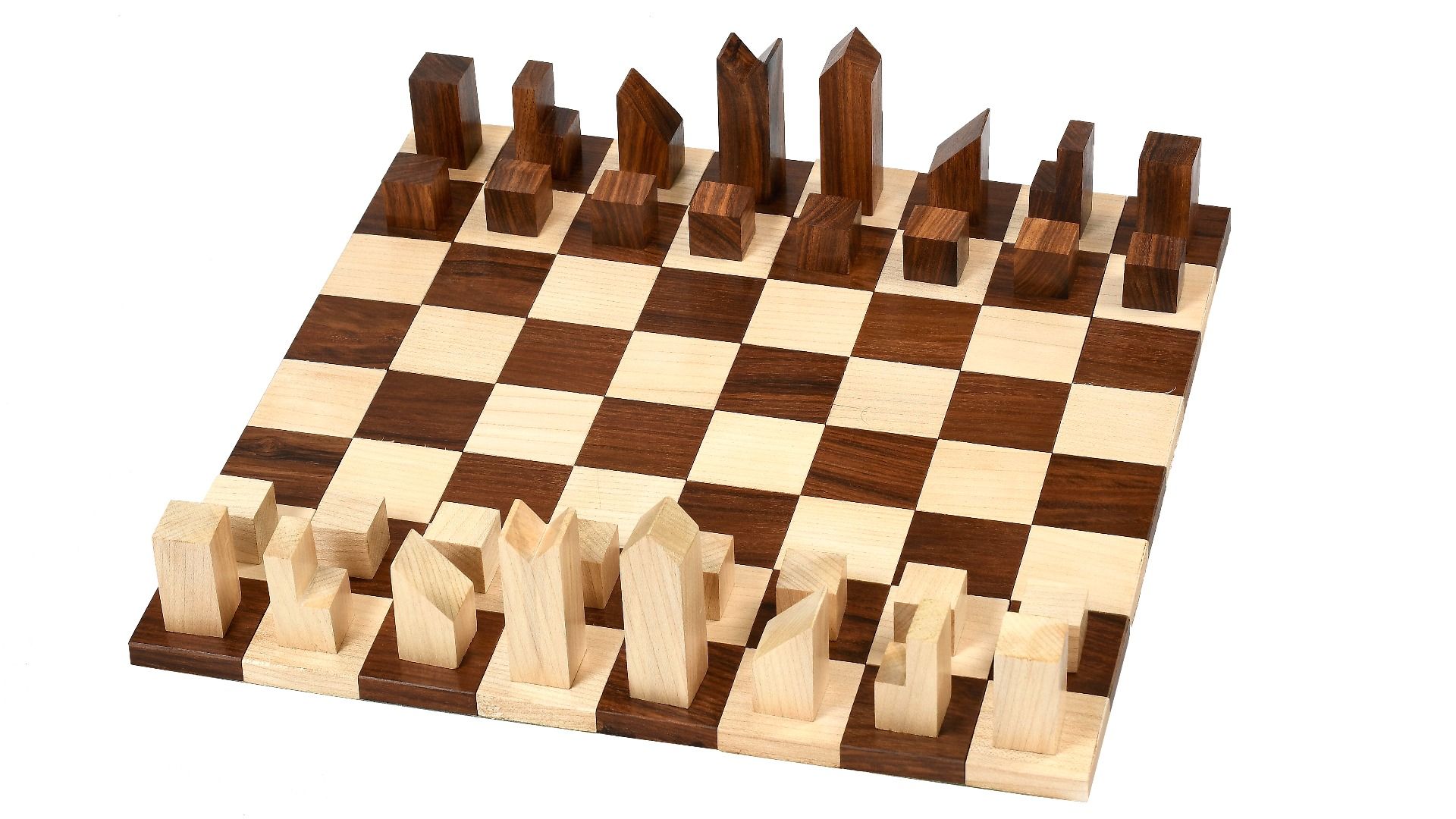 1966 Lanier Graham chess pieces, sheesham and boxwood, hand carved in India