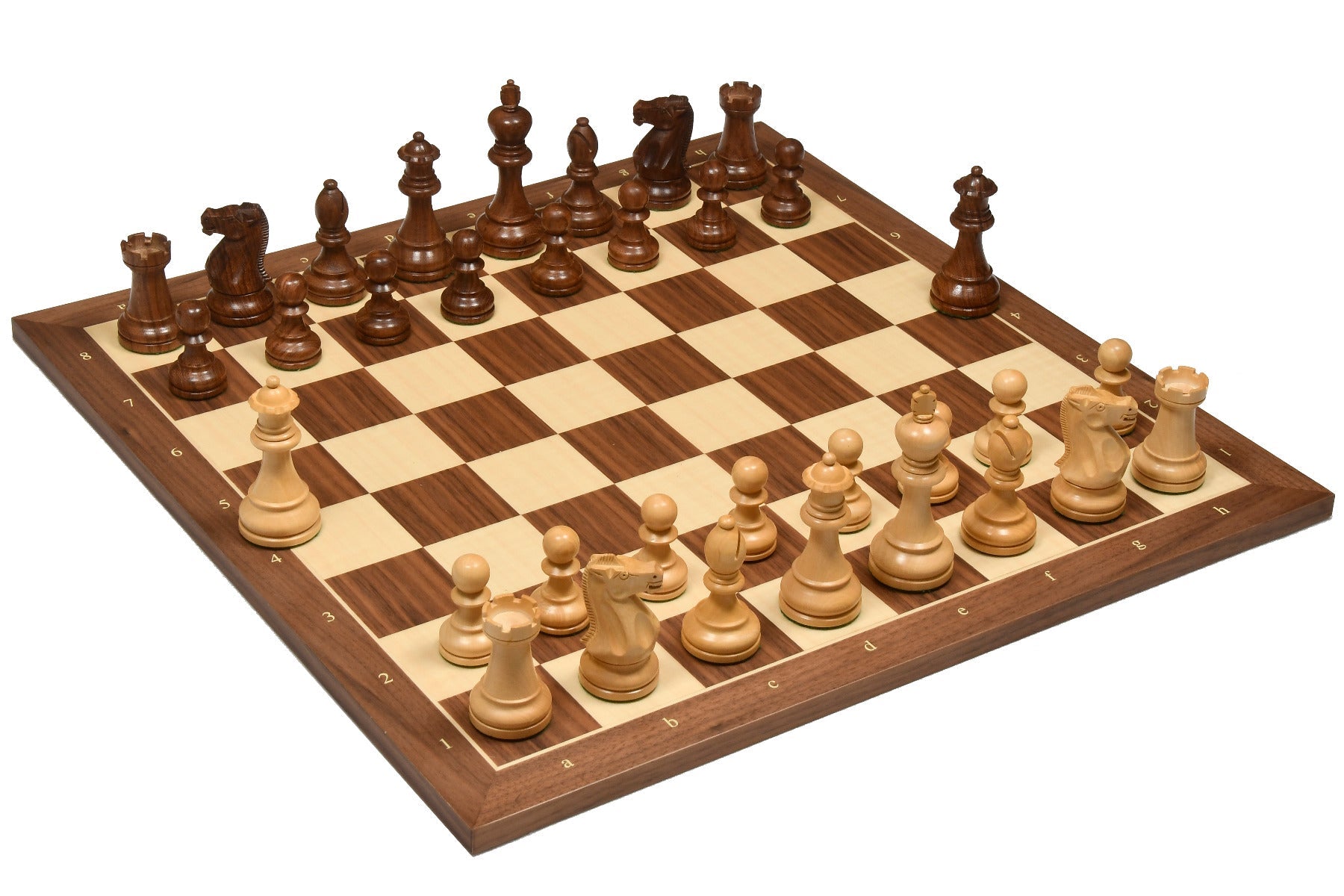 Sheesham boxwood Staunton tournament chess pieces with 43mm king base