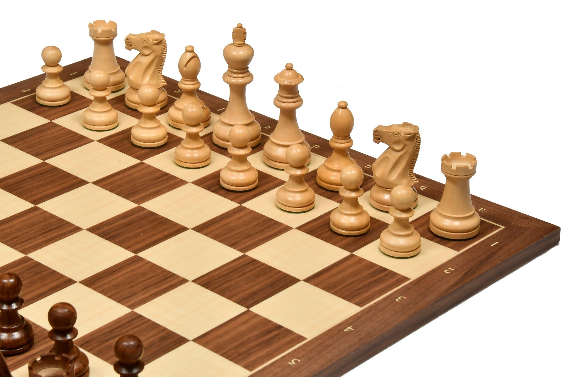 Sheesham and natural boxwood American Staunton chess pieces, 106mm king