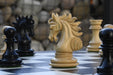 Arabian Knight Artisan Staunton chess set, 107mm king, Genuine ebony finish with its 60cm black anigre and maple board