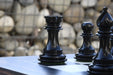 Full Arabian Knight Artisan Staunton chess set with its 60cm black anigre and maple board, Sterling Chess Australia