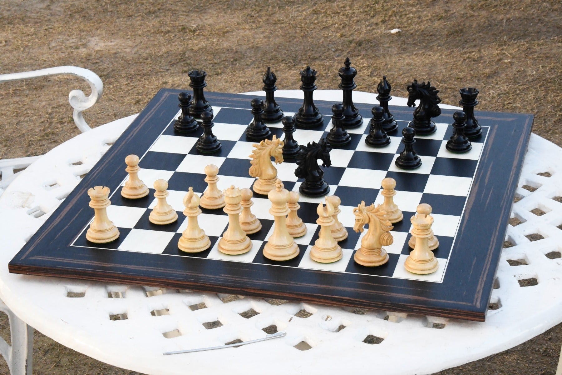 Arabian Knight Artisan Staunton chess set, genuine ebony and boxwood, hand carved in India
