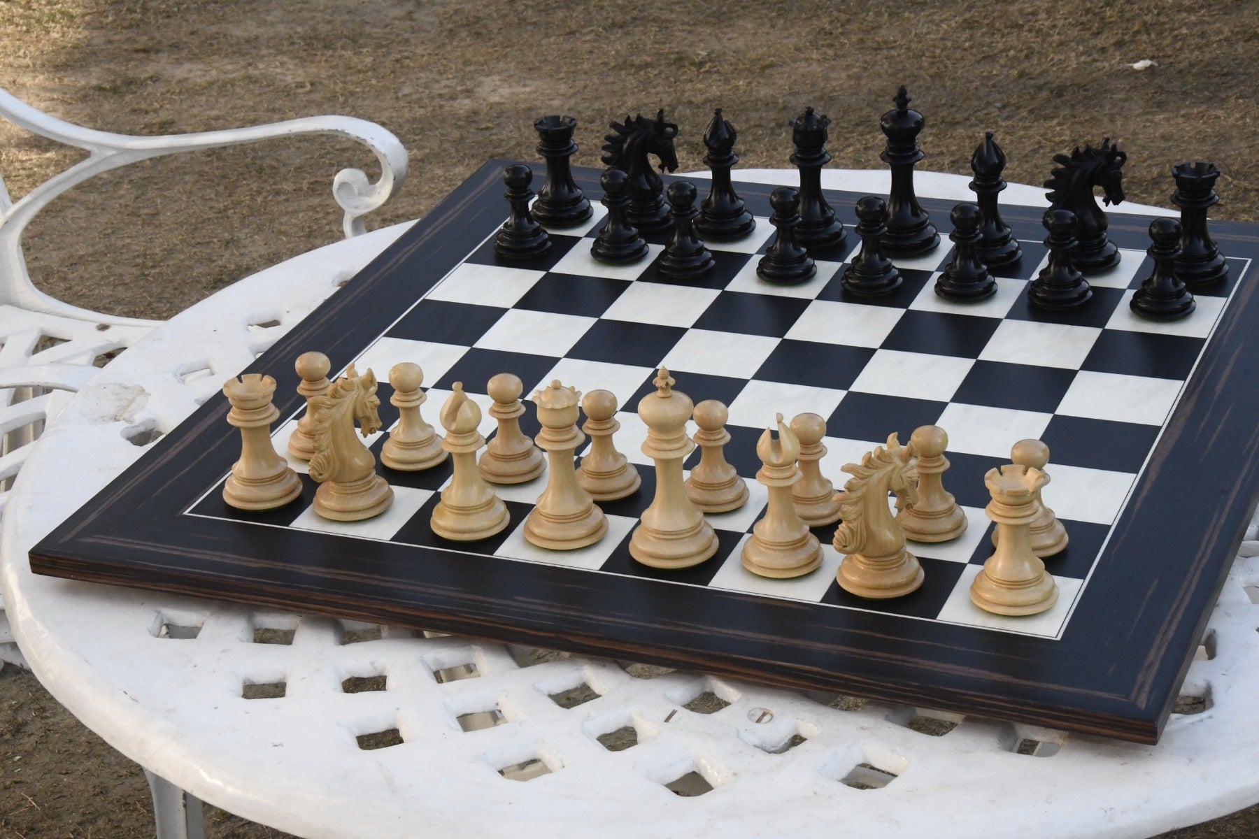Knight carving detail on the Arabian Knight Artisan Staunton chess set in genuine ebony and boxwood