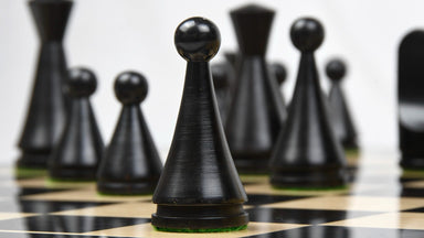 Classic Cone Shaped chess set, ebonised and natural boxwood, hand carved in India