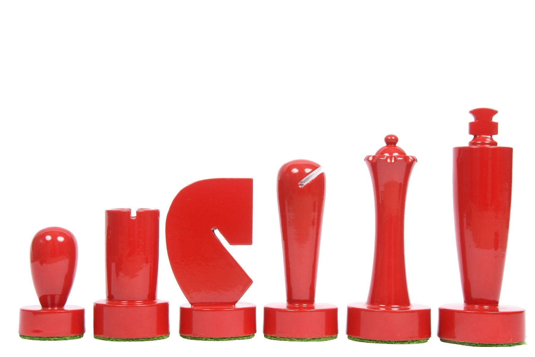 Berliner Minimalist chess pieces, red and white painted boxwood, 95mm king