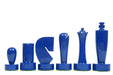 Berliner Minimalist chess pieces, blue and white painted boxwood, 95mm king