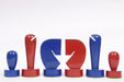 Berliner Minimalist red and blue chess pieces, weighted with felted bases