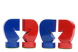 Turned minimalist chess pieces in red and blue paint, 95mm king