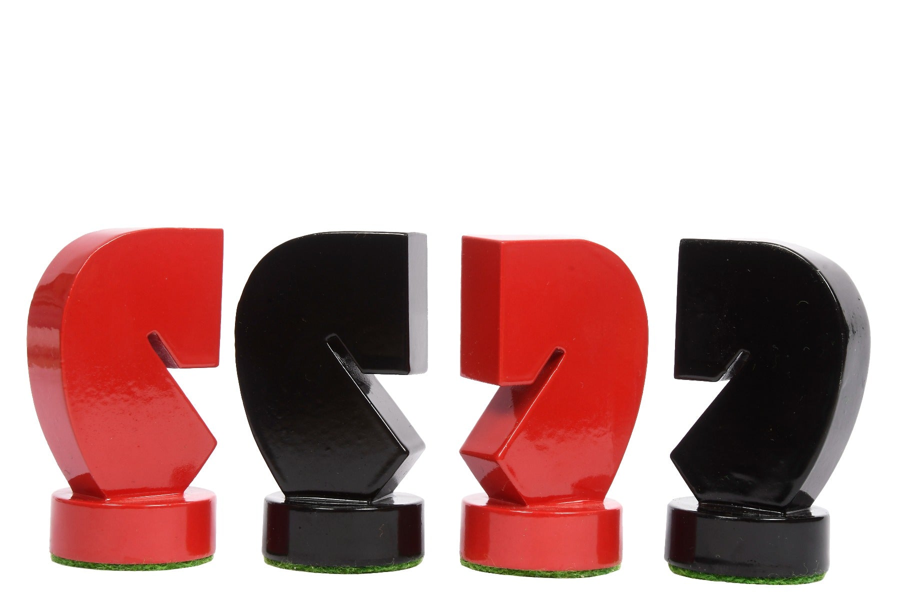 Turned minimalist chess pieces in red and black paint, 95mm king