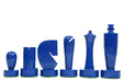 Berliner Minimalist chess pieces, blue and black painted boxwood, 95mm king