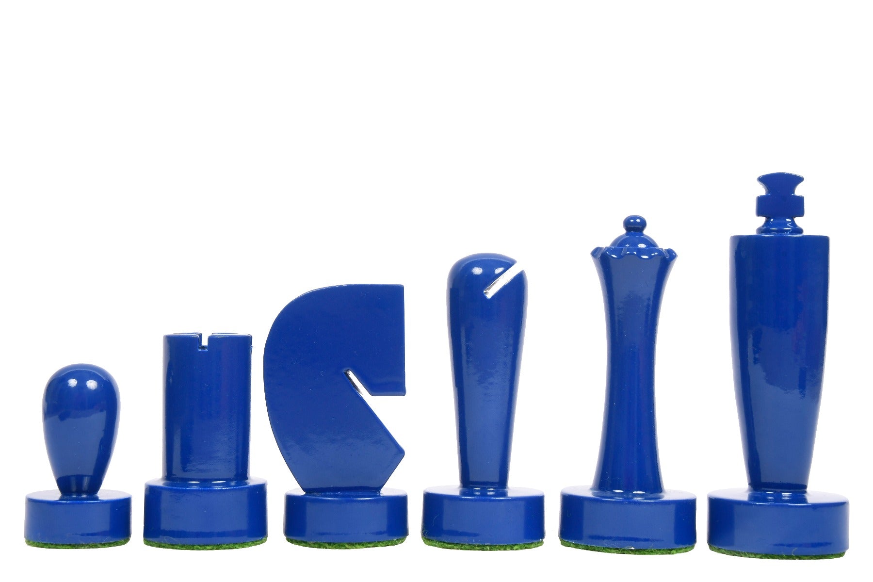 Berliner Minimalist chess pieces, blue and black painted boxwood, 95mm king