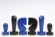Berliner Minimalist blue and black chess pieces, weighted with felted bases