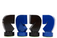 Turned minimalist chess pieces in blue and black paint, 95mm king