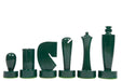 Berliner Minimalist chess pieces, green and yellow painted boxwood, 95mm king