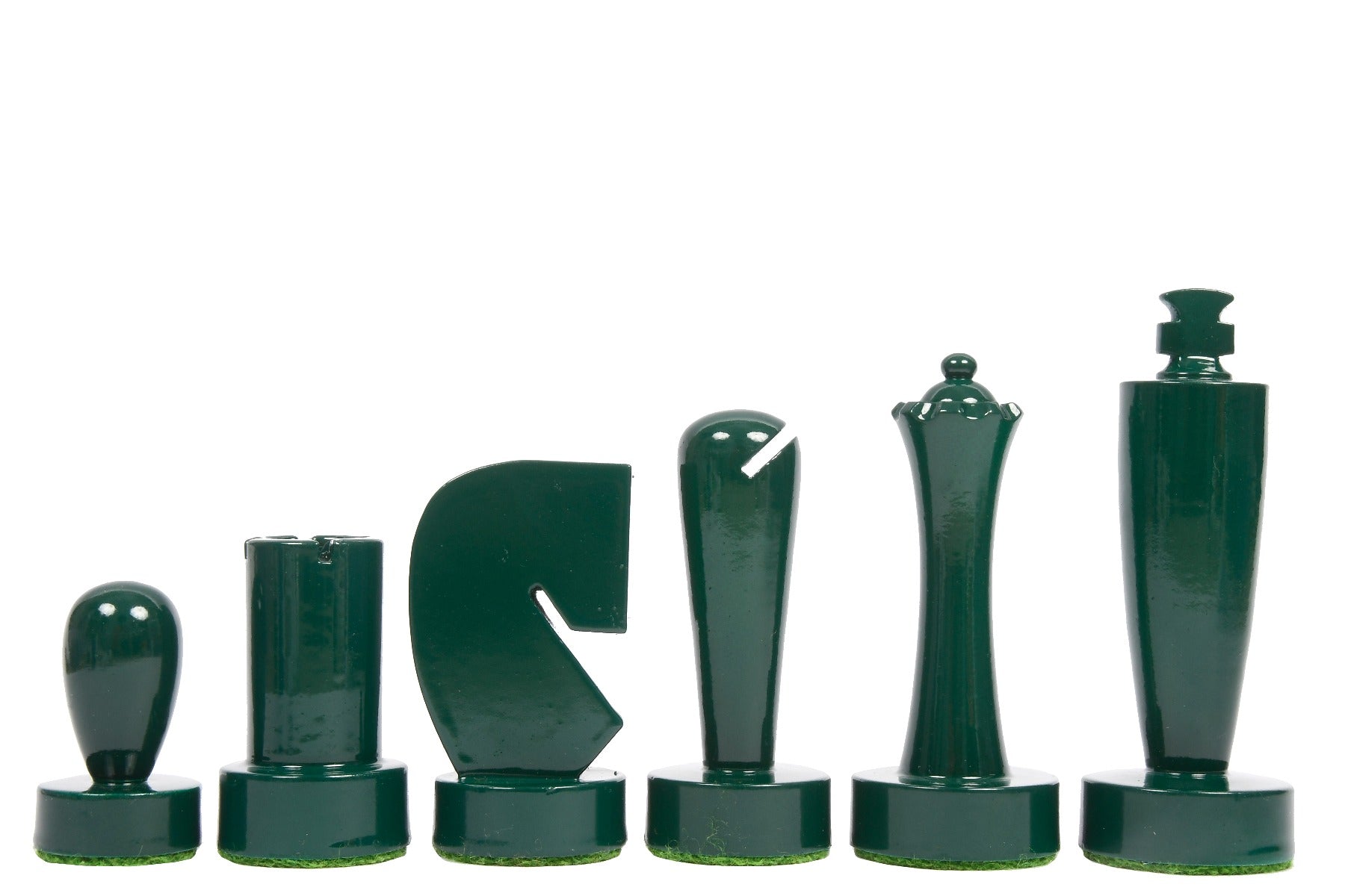 Berliner Minimalist chess pieces, green and black painted boxwood, 95mm king