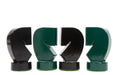 Turned minimalist chess pieces in green and black paint, 95mm king