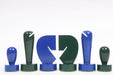 Berliner Minimalist blue and green chess pieces, weighted with felted bases