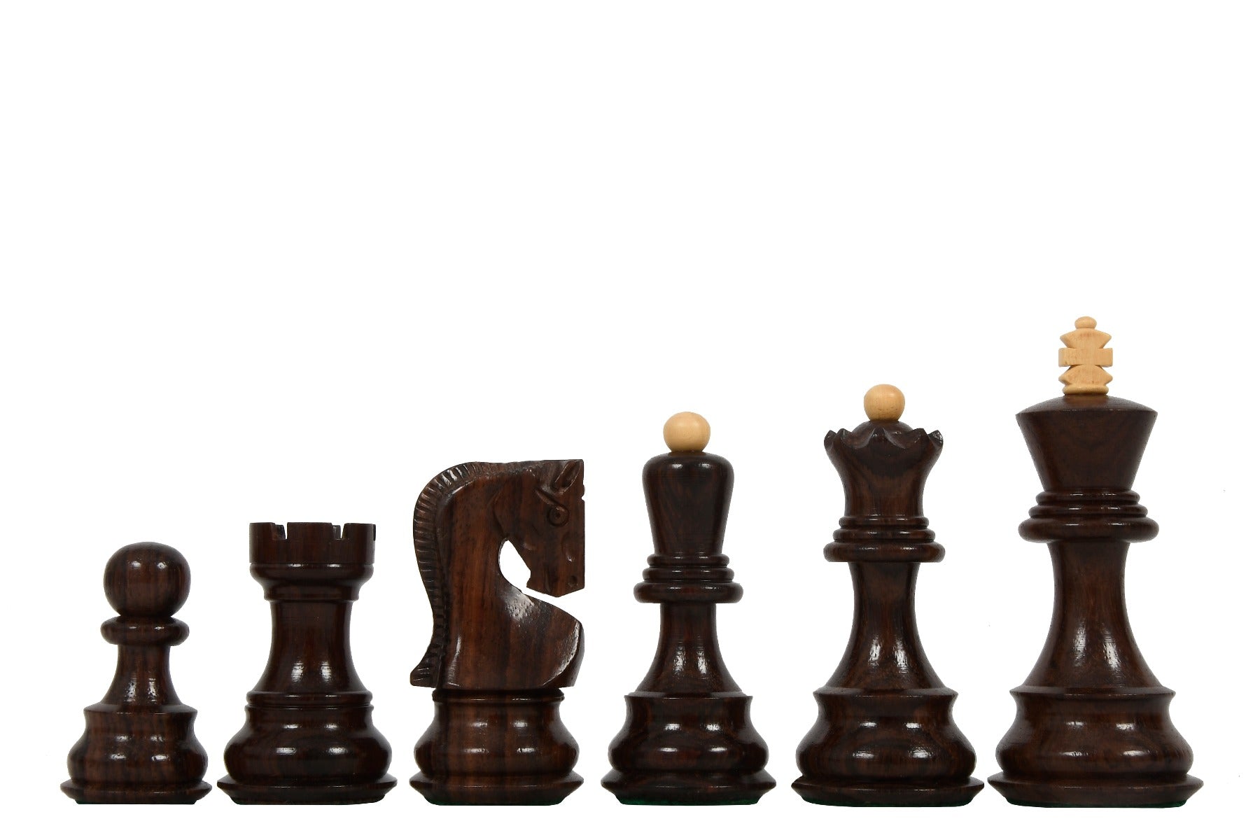 Indian rosewood and natural boxwood Zagreb Staunton chess pieces, 99mm king