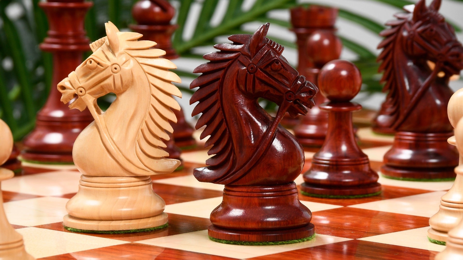 CB Bridle Series Luxury chess set, bud rosewood and boxwood, hand carved in India