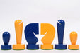 Blue & Yellow Berliner Minimalist chess pieces with a 33mm king base