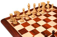 Bud rosewood chess pieces set up for play on the included 58cm solid bud rosewood and maple board