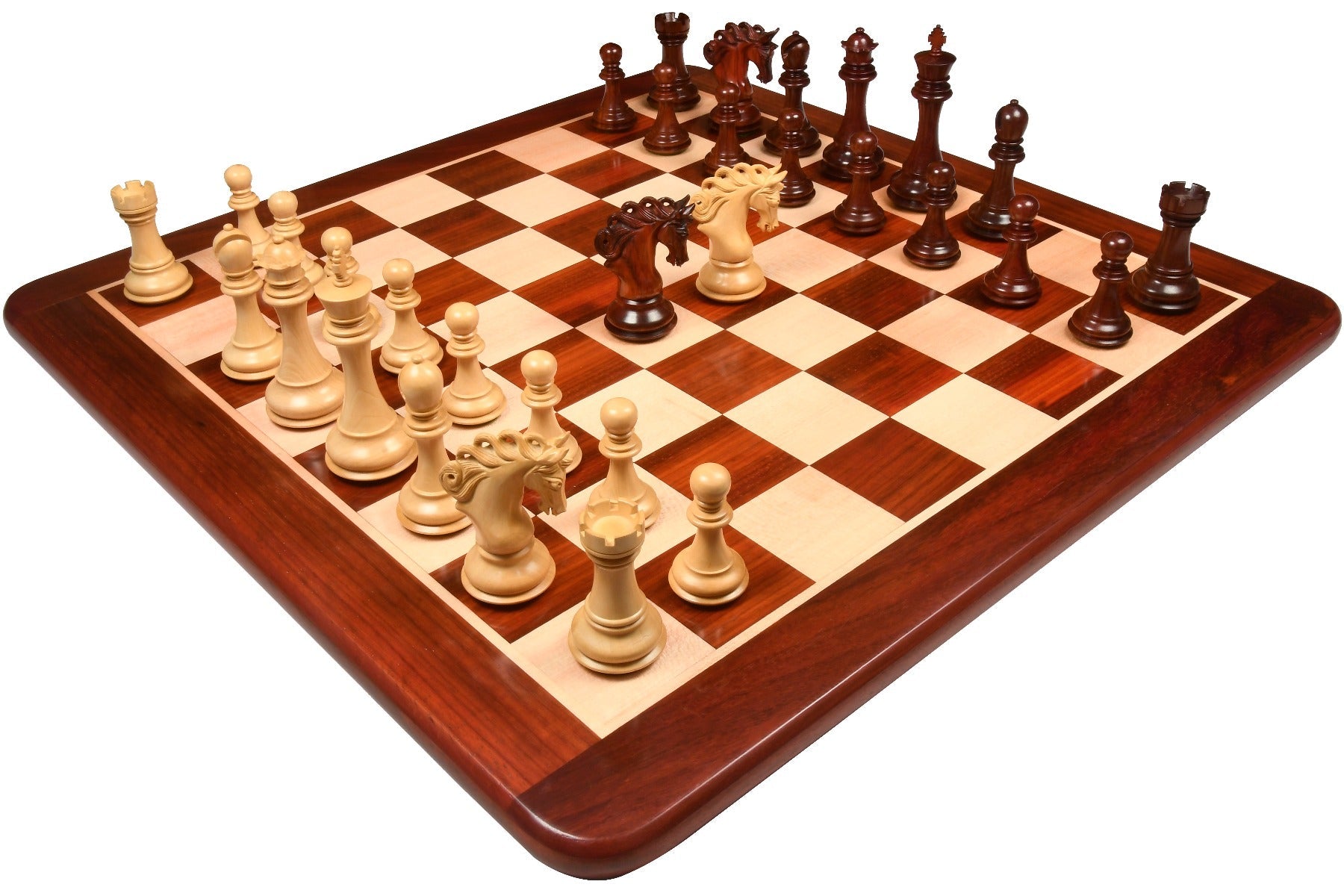 Knight carving detail on the Pegasus Series Artisan V2.0 chess set in bud rosewood and boxwood