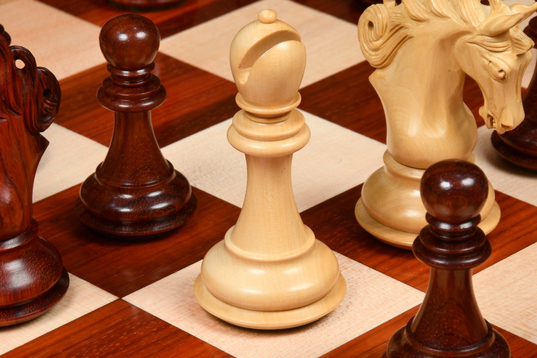 Full Pegasus Series Artisan V2.0 chess set with its 58cm solid bud rosewood and maple board, from Sterling Chess