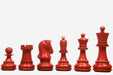 Stained crimson and natural boxwood Dubrovnik chess pieces, 34 pieces
