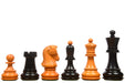 Reproduction 1950 Dubrovnik ebonised antiqued boxwood chess pieces with 94mm king