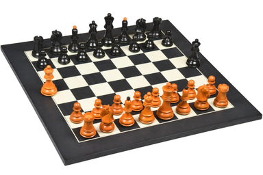 Ebonised antiqued boxwood Dubrovnik chess pieces, 34 piece Bobby Fischer pattern
